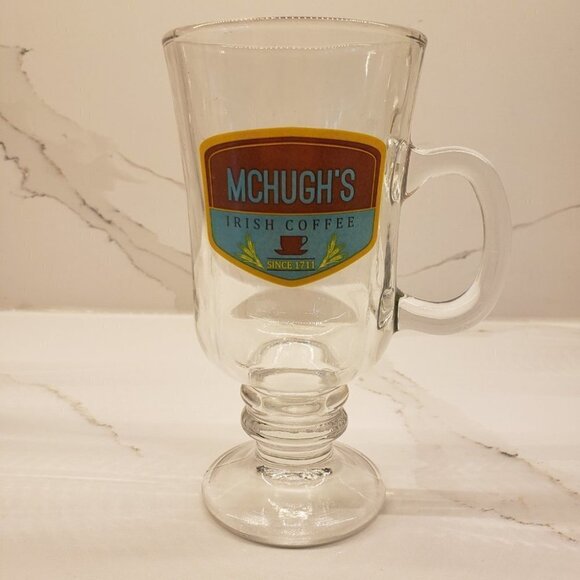 SET of 5 Irish Coffee Clear Glasses with logo Handle 2" Stem - Picture 3 of 14